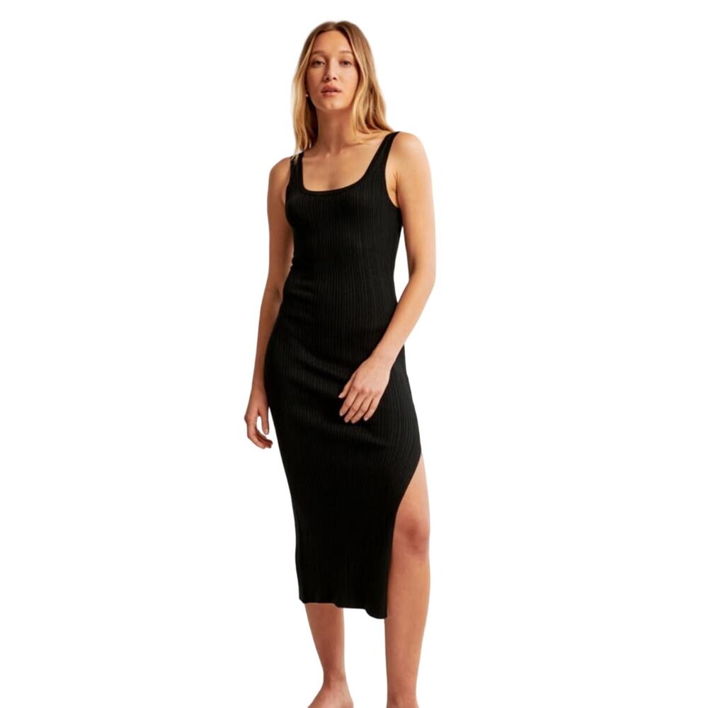 Abercrombie and Fitch Black Ribbed Midi Dress SZ L